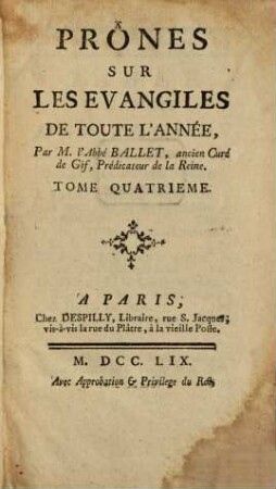 Prônes sur les Evangiles de toute l'année, 4
