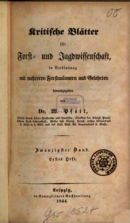 Kritische Blätter für Forst- und Jagdwissenschaft. 20. 1844/45