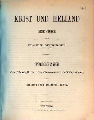Programm der Königlichen Studienanstalt Würzburg : für das Studienjahr ..., 1869/70