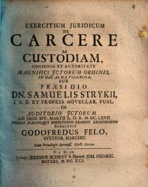 Exercitium Iuridicum De Carcere Ad Custodiam
