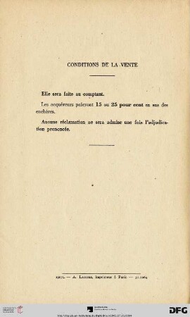 Conditions de la vente