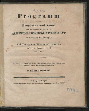 Die älteste Verfassungsurkunde der Stadt Freiburg : zum erstenmal in ihrer ächten Gestalt herausgegeben