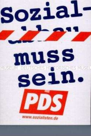 Propaganda-Aufkleber der PDS gegen Sozialabbau