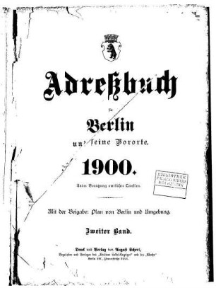Adressbuch für Berlin und seine Vororte 1900 Zweiter Band