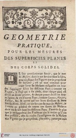 Geometrie pratique, pour des Superfices Planes & des Corps Solides