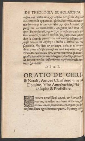 Oratio De Christi Natali ...