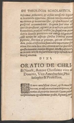 Oratio De Christi Natali ...