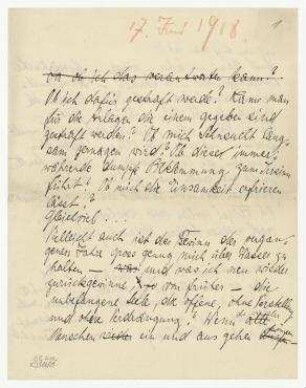 Briefentwurf (unvollständig) von Hannah Höch an Raoul Hausmann