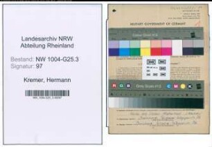 Entnazifizierung Hermann Kremer , geb. 10.08.1899 (Vertreter)