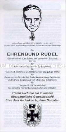 Propagandablatt mit Mitgliederwerbung des Ehrenbundes Rudel - Gemeinschaft zum Schutz der deutschen Soldaten