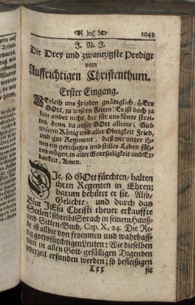 Die Drey und zwantzigste Predigt vom Auffrichtigen Christenthum.