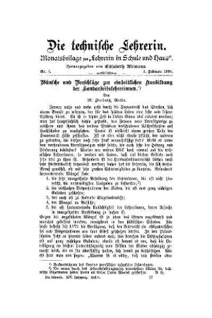 Wünsche und Vorschläge zur einheitlichen Ausblidung der Handarbeitslehrerinnen