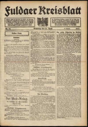 Erste Ausgabe vom Samstag, den 21. April 1917.
