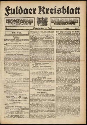 Erste Ausgabe vom Samstag, den 21. April 1917.