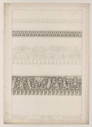 Details vom Architrav und Kranzgesims, Nerva-Forum, Rom (Moreau, Fragmens, 1820, Taf. 13)