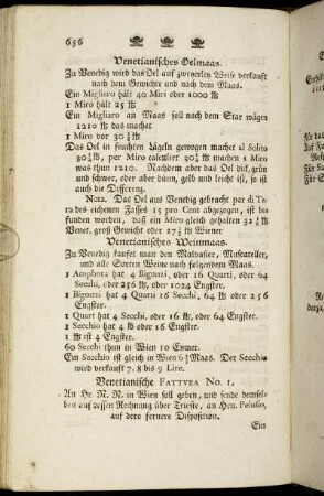 Venetianisches Oelmaas. - Londner Fattura No. 38.