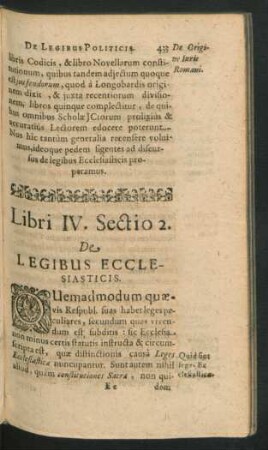 Sectio 2. De Legibus Ecclesiasticis.
