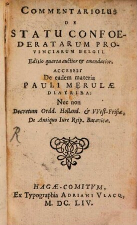 Commentariolus de statu confoederatarum provinciarum Belgii