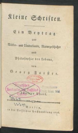 Th. 5: Kleine Schriften : Ein Beitrag zur Völker- und Länderkunde ...