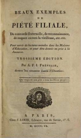 Beaux Exemples de piété filiale