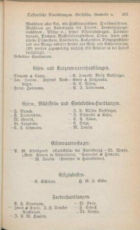 Farbenhandlungen. [Färber. Feilenhauer. Fettwaaren-Handlungen. Fortepiano-Fabriken. Fournierhandlungen. Friseure. Fuhrleute.]