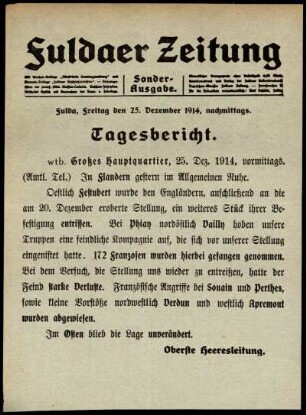 Ausgabe vom Freitag, den 25. Dezember 1914.