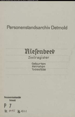 Zivilstandsregister der Mairie Riesenbeck (GHT 1811). (Gemeinde: Riesenbeck, Kreis Tecklenburg)
