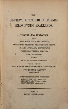 De fontibus Plutarchi in Secundo bello Punico enarrando