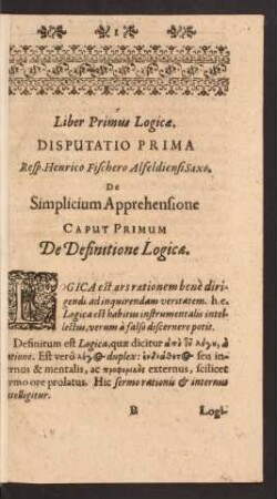 Caput Primum De Definitione Logicae.