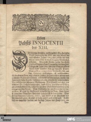 Leben Pabsts INNOCENTII des XIII.