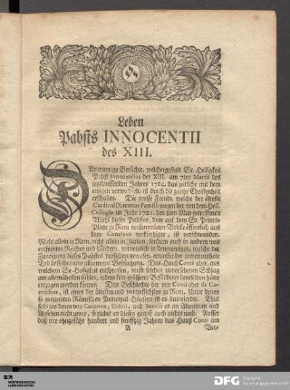 Leben Pabsts INNOCENTII des XIII.