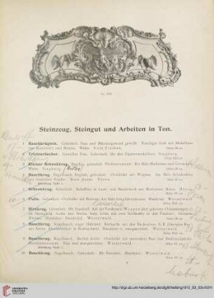 Steinzeug, Steingut und Arbeiten in Ton (Nr. 1-31)