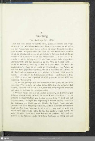 I. Einleitung. Die Anfänge bis 1300