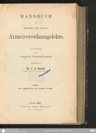 Handbuch der allgemeinen und speziellen Arzneiverordnungslehre : auf Grundlage der neuesten Pharmacopoeen