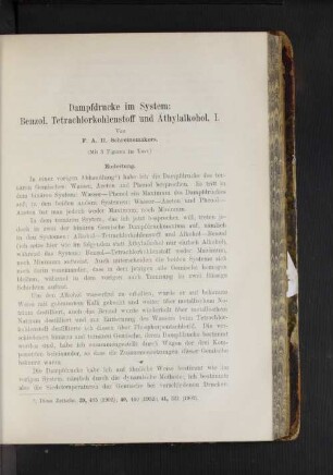 Dampfdrucke im System: Benzol, Tetrachlorkohlenstoff und Äthylalkohol. I.