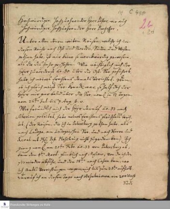 Reisetagebuch von Georg Friedrich Weise an Gotthilf August Francke.