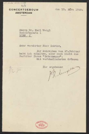 Brief an Karl Weigl : 13.03.1928
