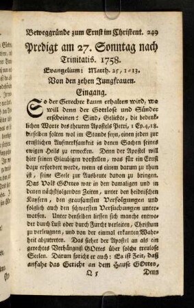 249-253, Evangelium; Eingang; Gebet