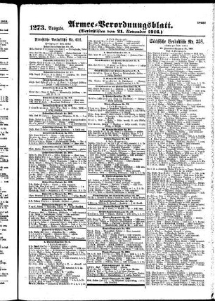 1273. Ausgabe. Dienstag, 21. November 1916