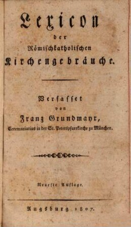 Lexicon der Römischkatholischen Kirchengebräuche