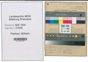 Entnazifizierung Wilhelm Plankert , geb. 17.01.1895 (Kalkulator)