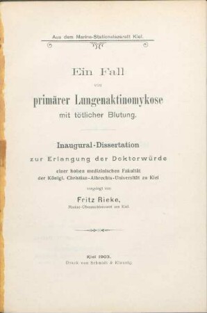 Ein Fall von primärer Lungenaktinomykose mit tötlicher Blutung