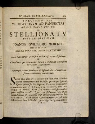 413-418, Ad Lib. XLVII. Tit. XX. Stellionatus