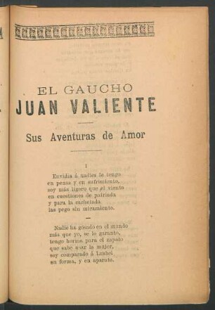 El gaucho Juan Valiente sus aventuras de amor