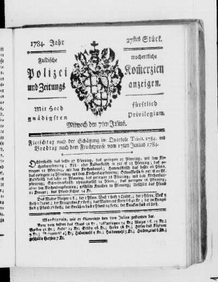 27tes Stück., Ausgabe vom 7. Juli 1784