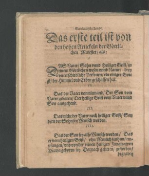 Das erste teil ist von den hohen artickeln der Göttlichen Maiestet ...