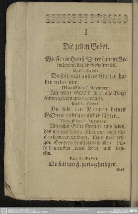 I Die zehen Gebot. Wie ein Haus-Vater dasselbige seinem Gesinde einfältiglich fürhalten soll