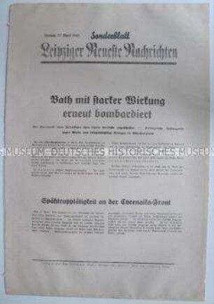 Sonderblatt der "Leipziger Neuesten Nachrichten" u.a. zum deutschen Luftangriff gegen Bath
