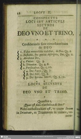 Conspectus Loci Seu Articuli Secundi De Deo Uno Et Trino