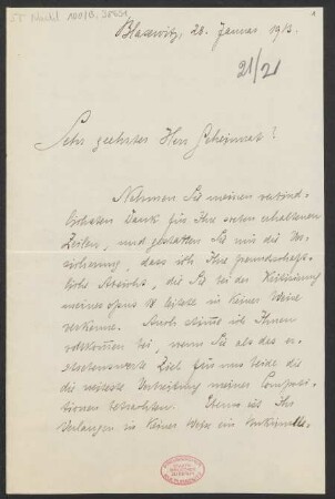 Brief an Ludwig Strecker  an B. Schott's Söhne : 28.01.1913
